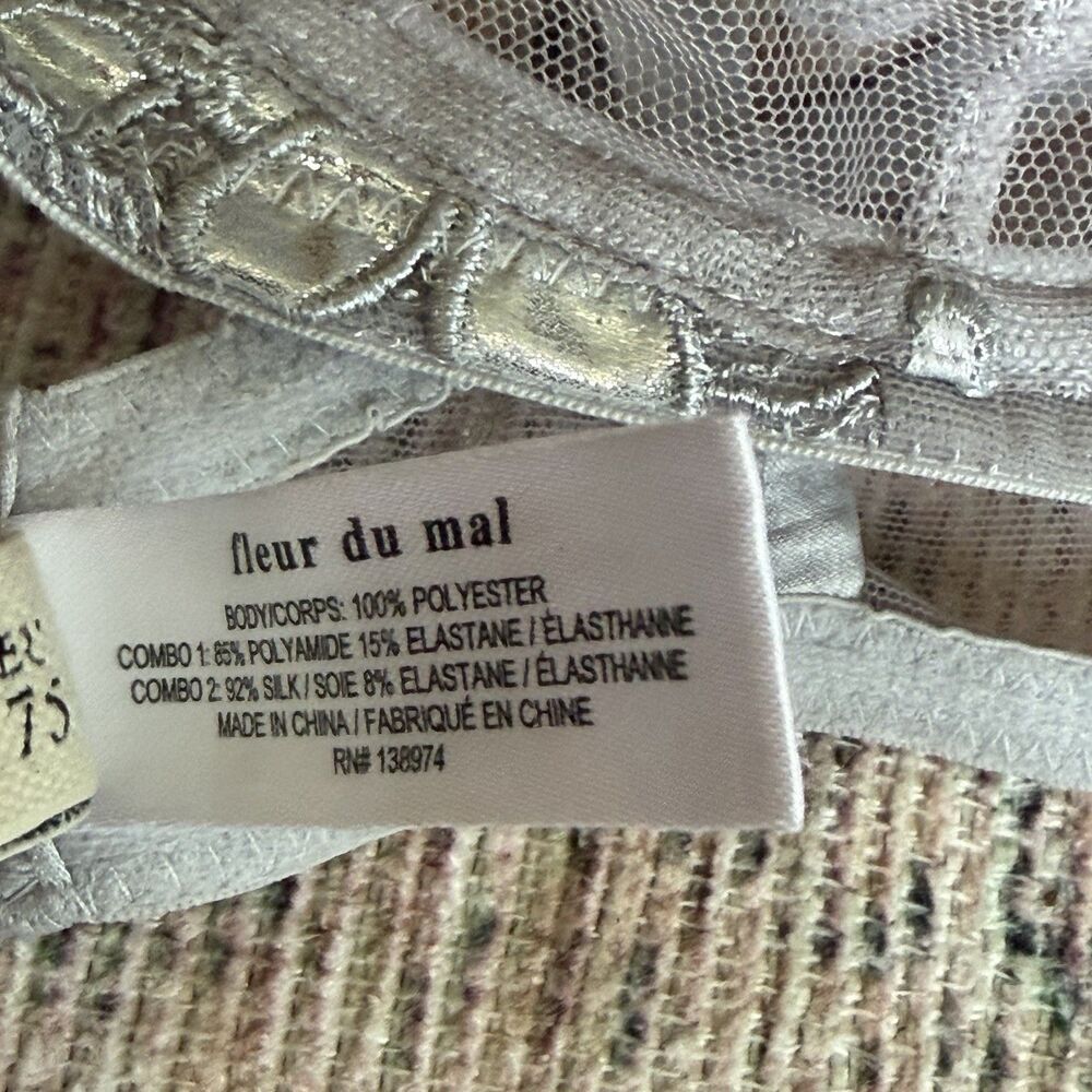 Fleur du Mal Lace Balconette Bra 34D Silver Grey Embroidered Underwire Silk Sexy - Picture 12 of 12